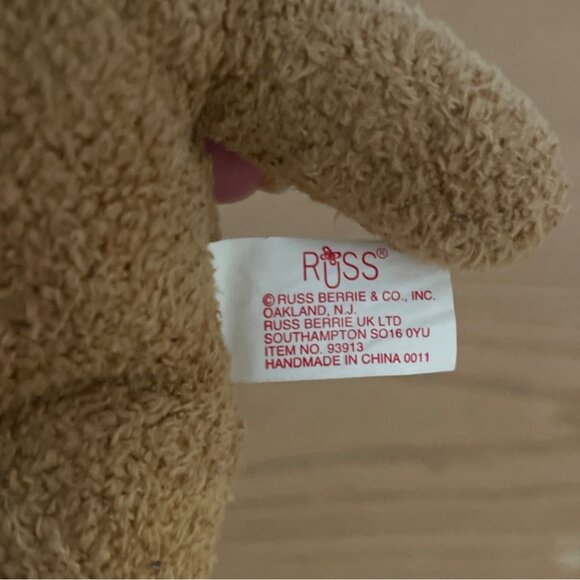 Vtg Russ Berrie Reindeer Plush Christmas Toy w Scarf Terry Cloth Bean Bottom - Picture 6 of 9